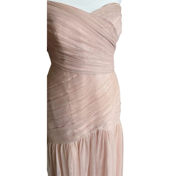 White By Vera Wang Blush Pink Strapless Bobbin Net Bridesmaid Dress Gown 10 Long - Picture 5 of 13